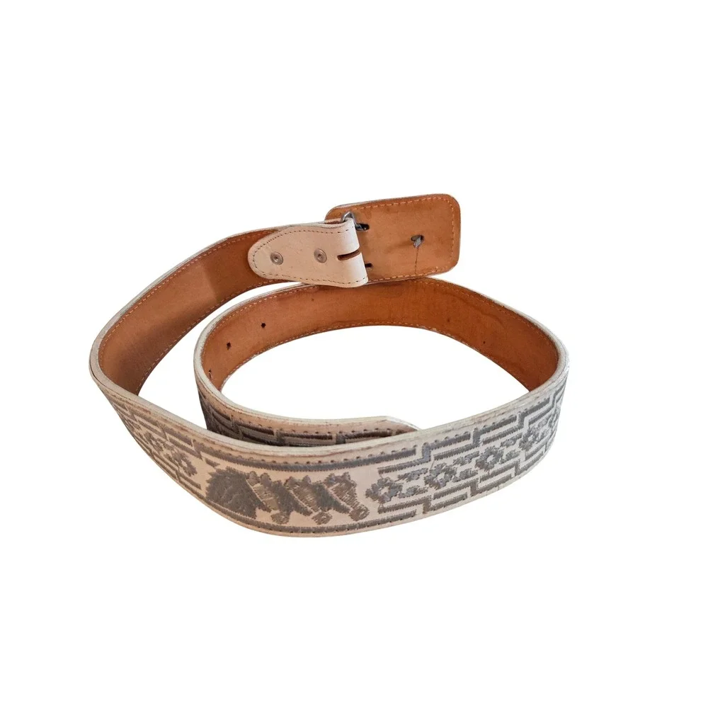 Cinturones KCB Mexican Leather Belt Sz 38 Horse Embroidery Western Cowboy‎